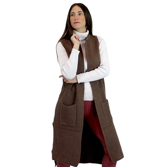 Knitted Long Vest w/Pocket Cardigan Sweater Coat - Picture 5 of 5